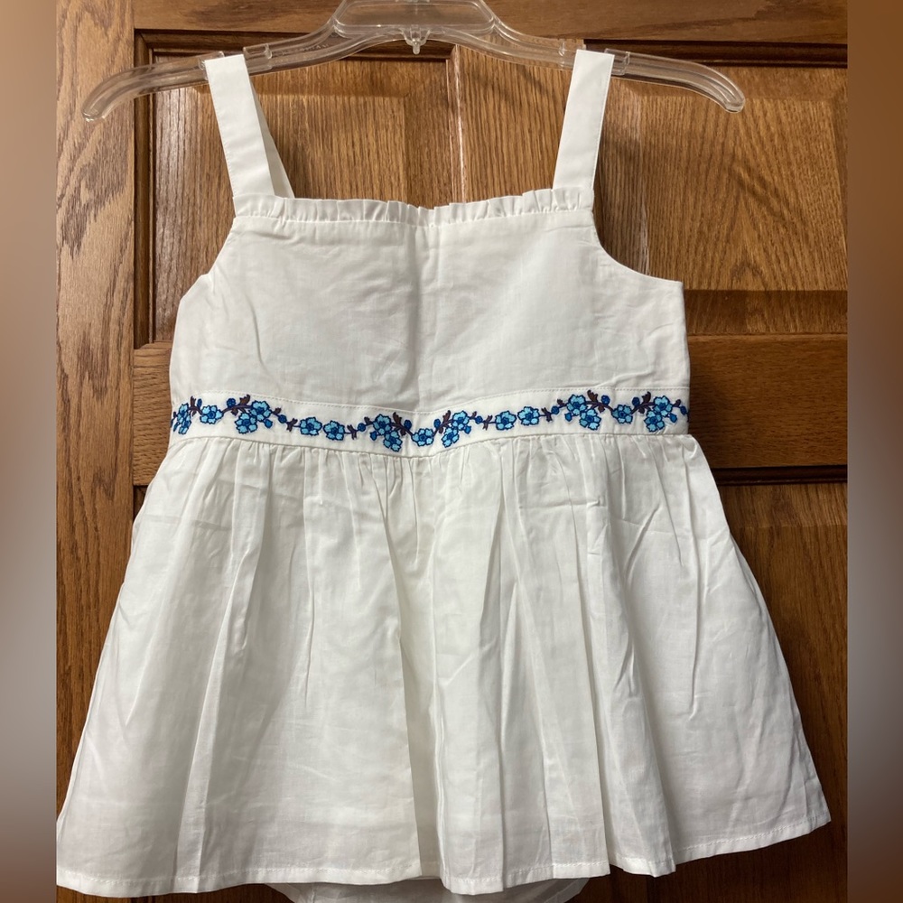 White Girls' Embroidered Sundress Top - Blue Floral Detail